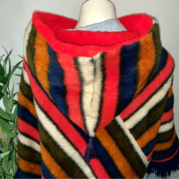 Vintage Unique Chevron Teddy Poncho Faux Fur One Size - Picture 4 of 15